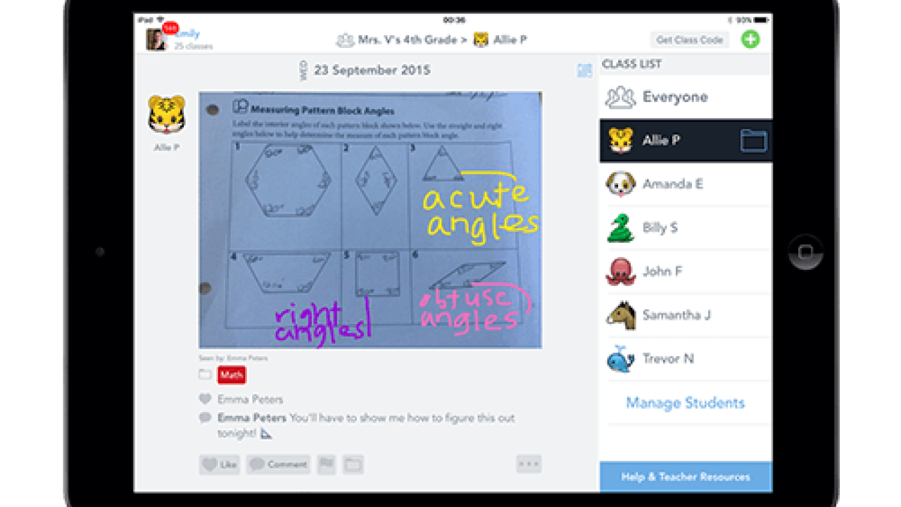 screenshot of the seesaw app on iPad