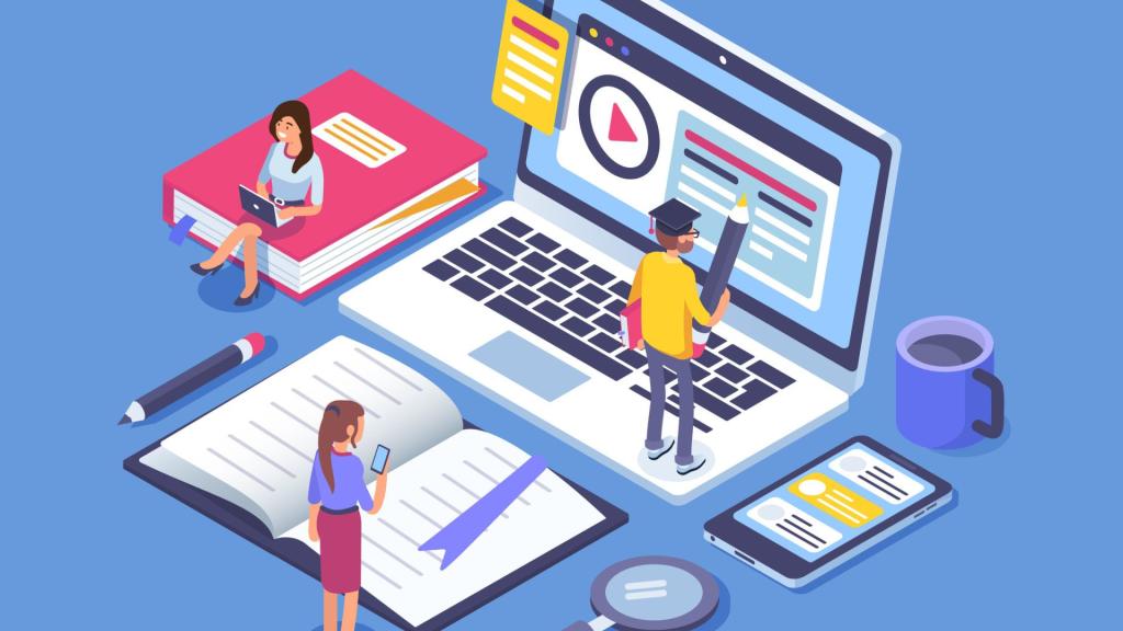 Online education concept banner with characters.