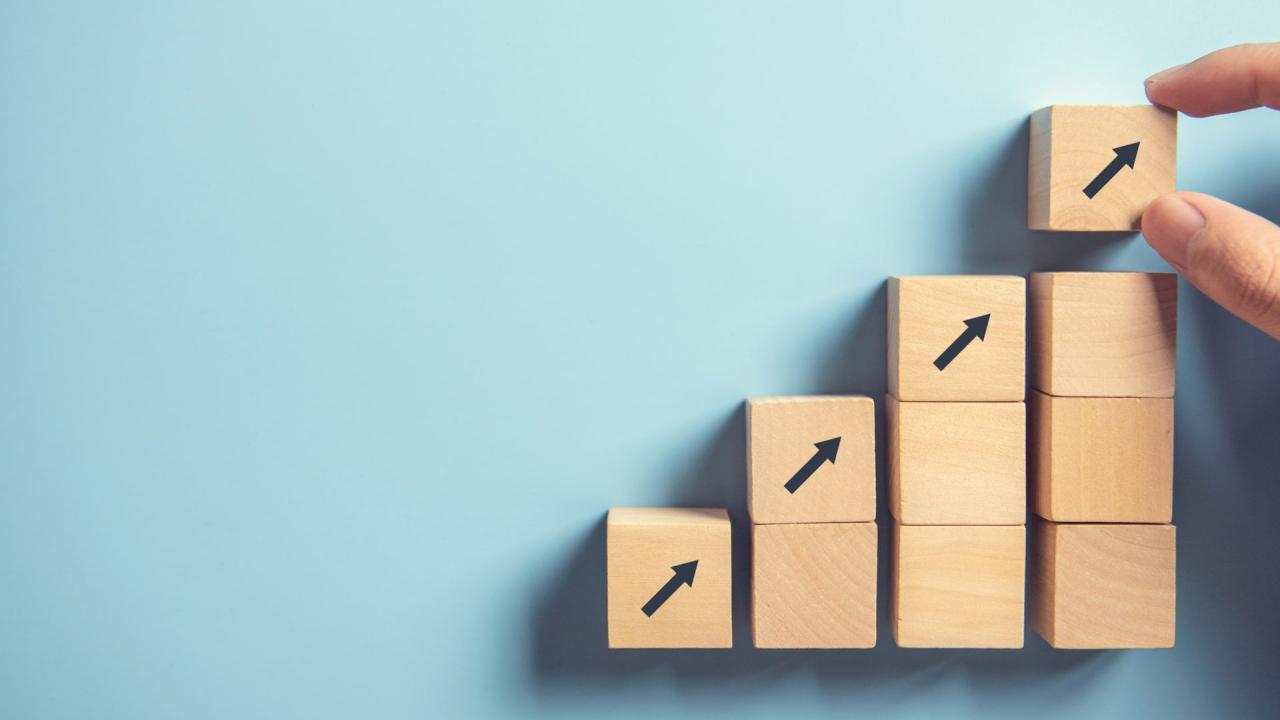 blocks arranged into step formation with arrows pointed upward