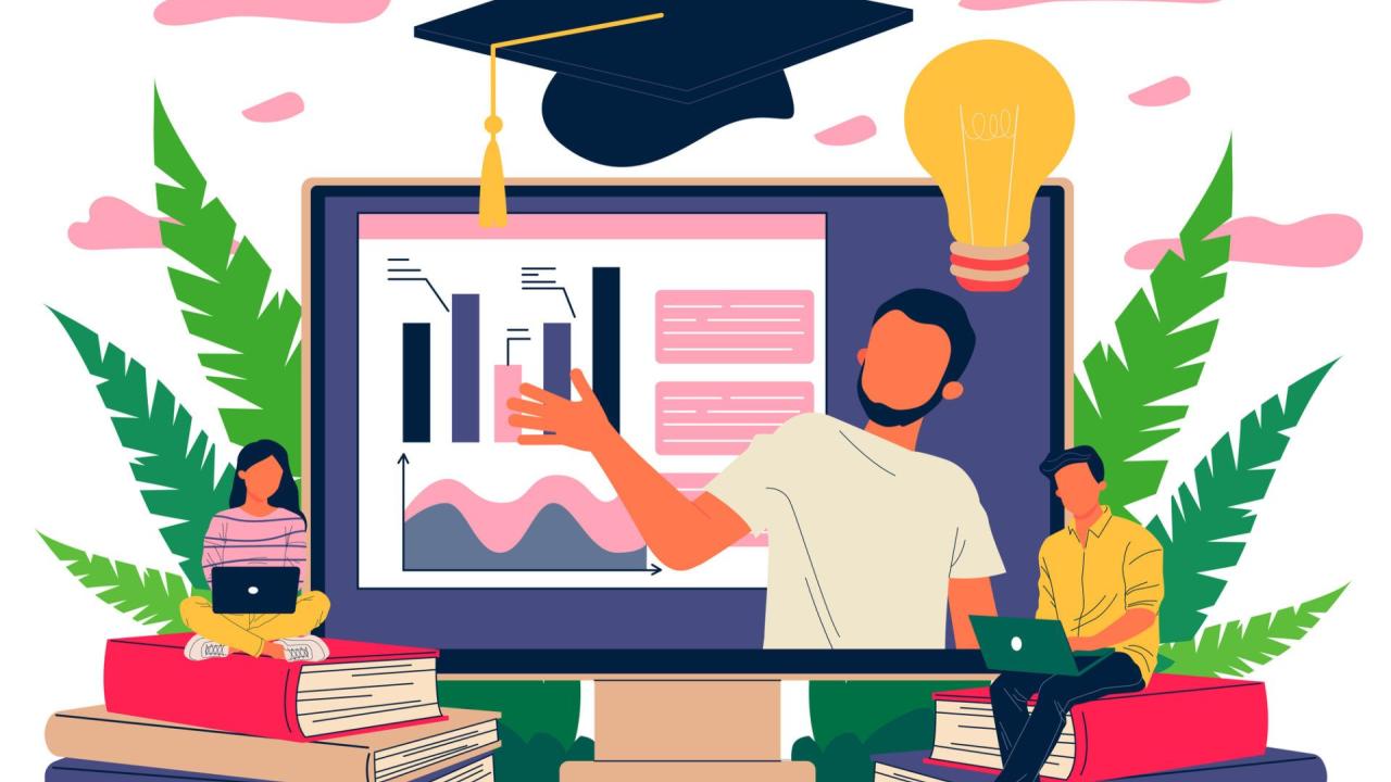 Online teacher explaining graphs on monitor