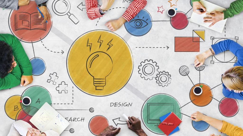 illustration of people sitting around a table sharing ideas