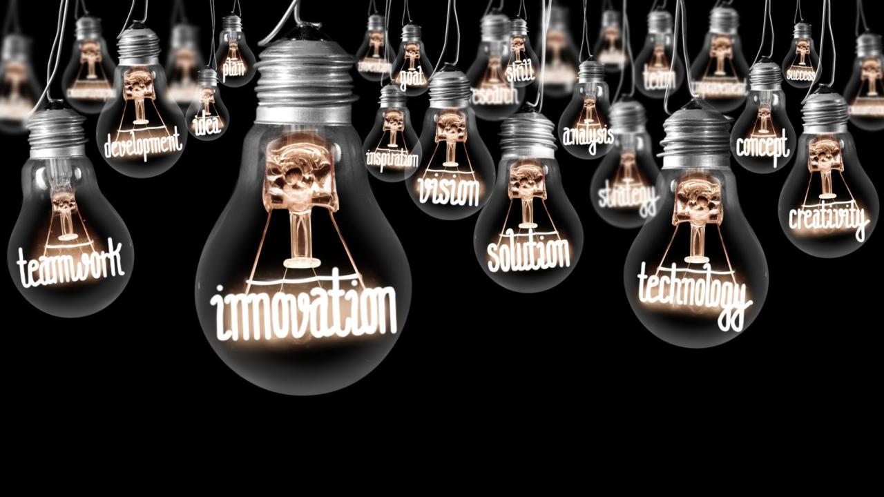 Lightbulbs with phrases inside, 