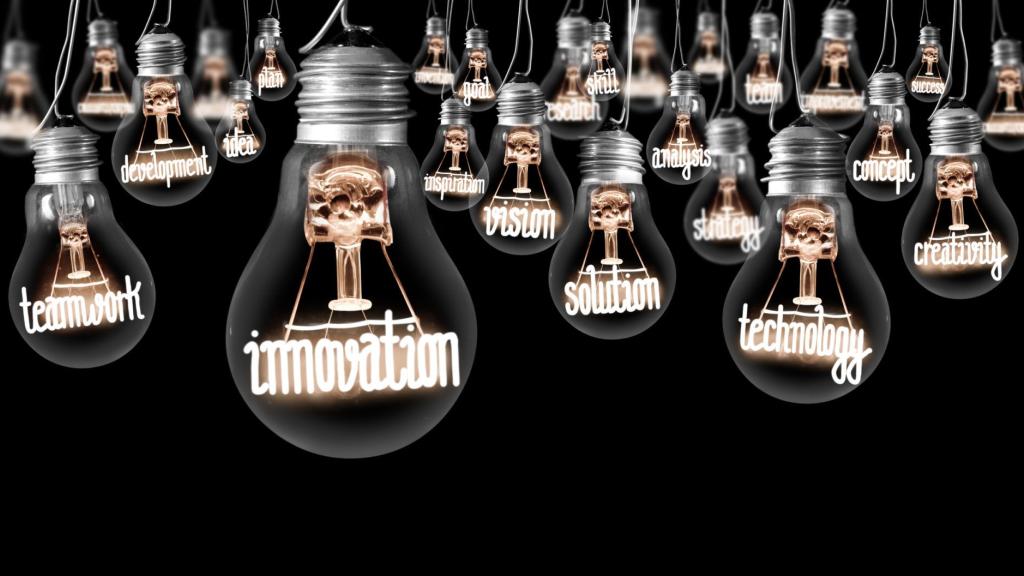 Lightbulbs with phrases inside, 