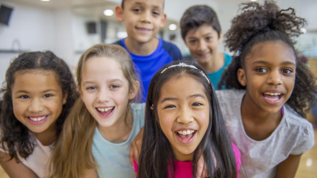 Group of kids in gym class at school