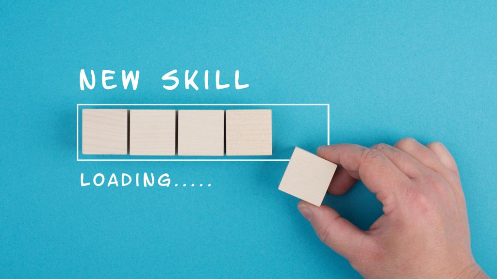 Progress bar with the words new skill loading, education concept, having a goal, online learning, knowledge is power strategy