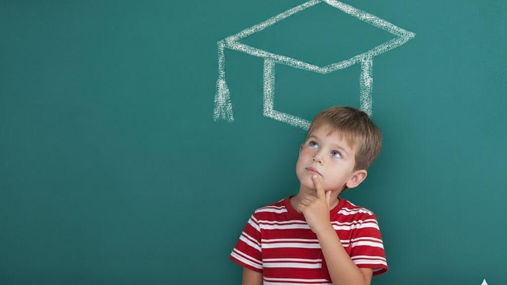 Child with graduation cap on chalkboard