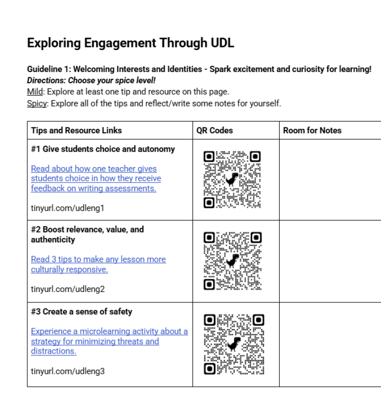 Screenshot of Exploring Engagement Through UDL Google Doc