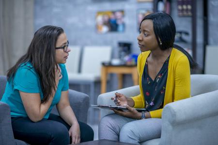 Two women talking