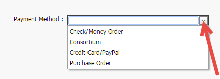 Cems Paying For An Enrollment Michigan Virtual - screen capture of the payment method drop down field with an arrow pointing to the