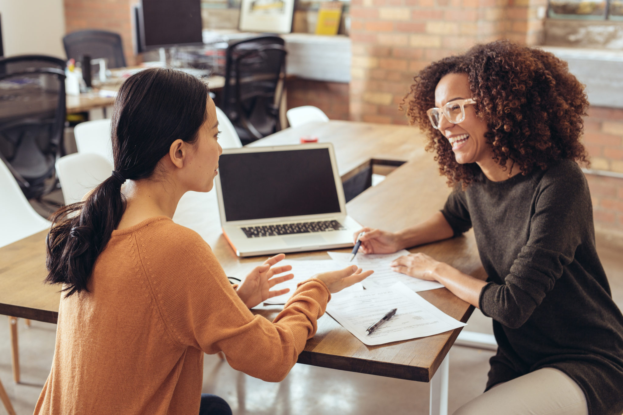 Two colleagues planning