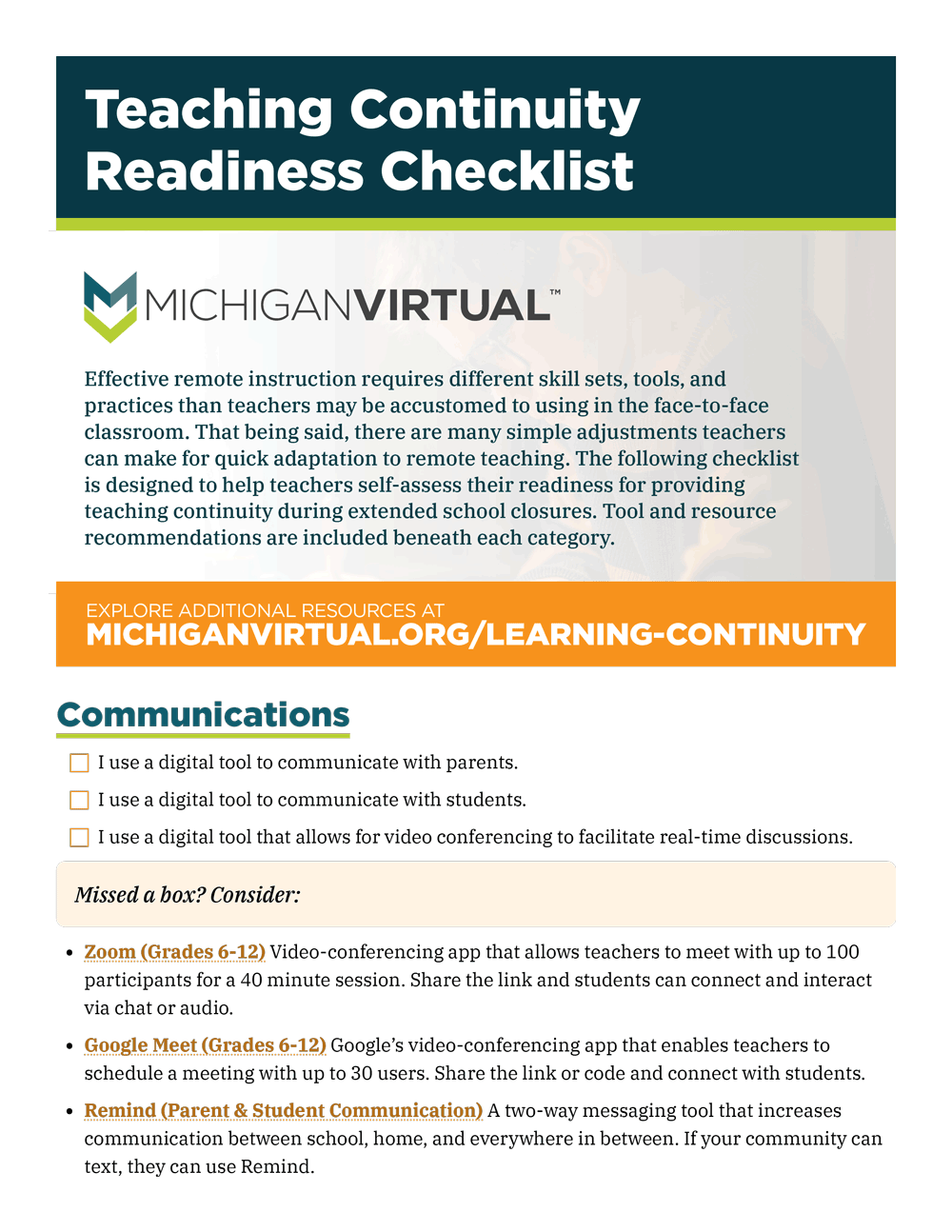 Teaching Continuity Readiness Checklist Preview