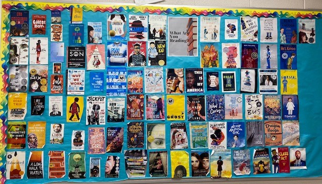 Photo of Erin’s book bulletin board