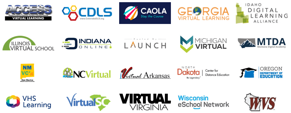 A collage of logos for the Virtual Learning Leadership Alliance members.